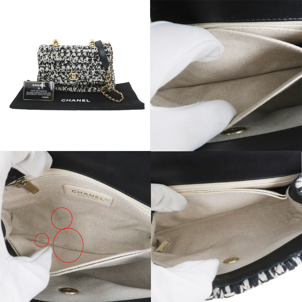 CHANEL 2WAY Handbag Tweed Sder Top Handler White X Black White X Black GD G