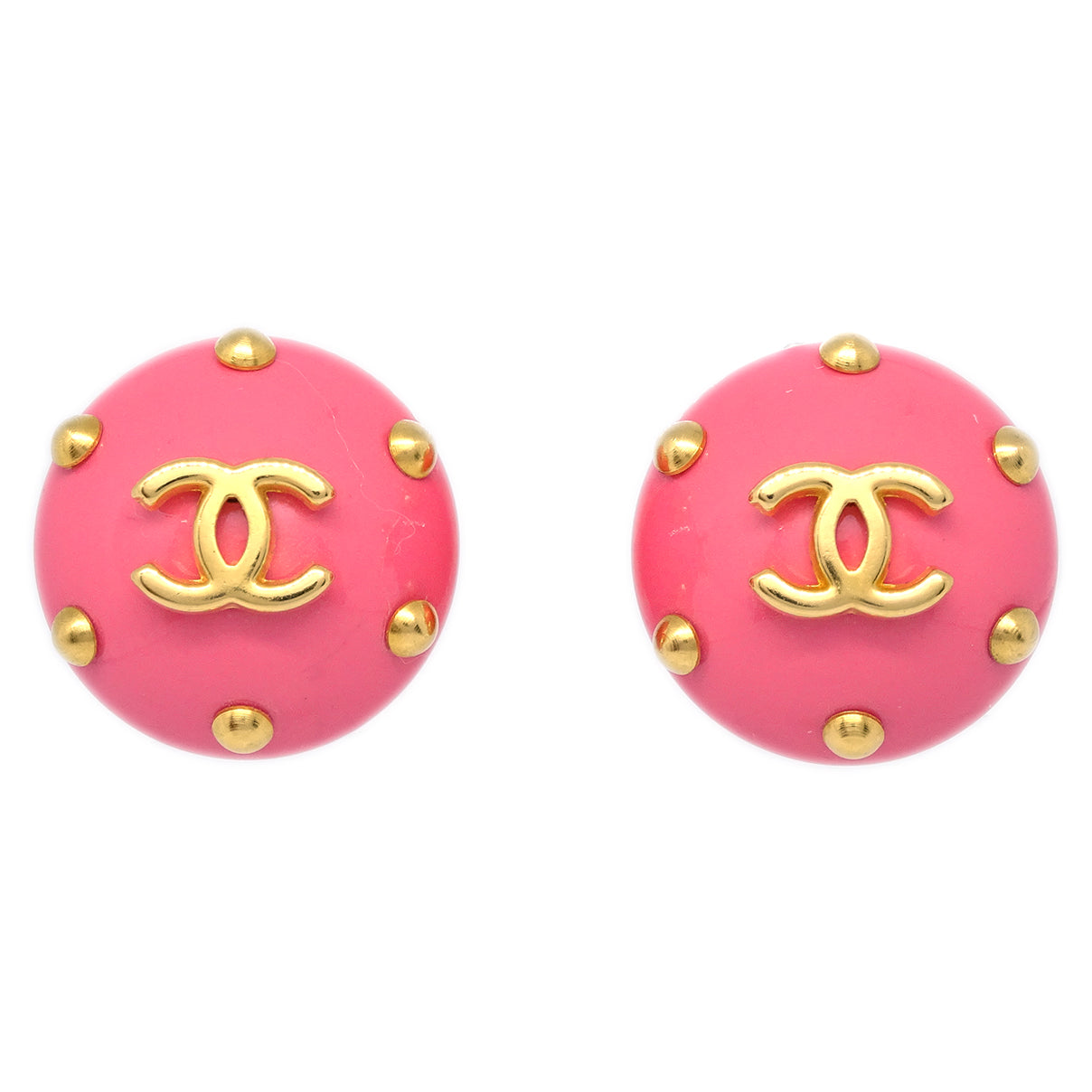 Chanel 紐扣耳環夾式粉色 96C