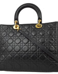 Christian Dior 1997 Black Lambskin Lady Dior Cannage 2way Handbag