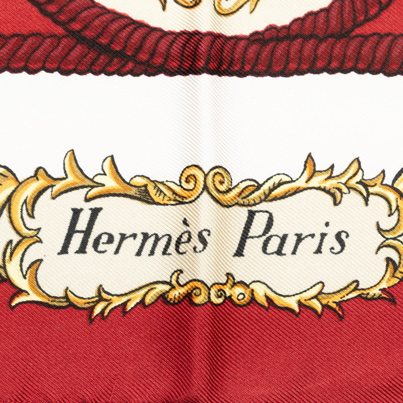 Hermes Carré 90 LVDOVICVS MAGNVS Louis XIV Crossed on a White Horse SCalf Wine Red White Multicolor Silk  Hermes