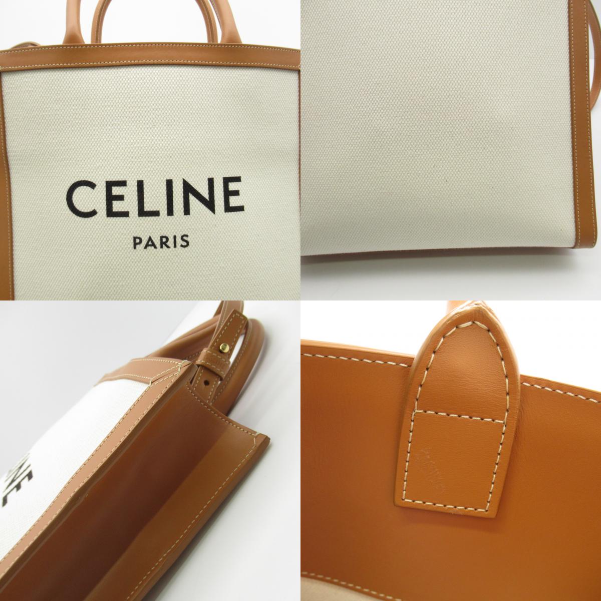 Celine Celine Barticacaba Small Shoulder Bag Linen  White/Brown Ladies