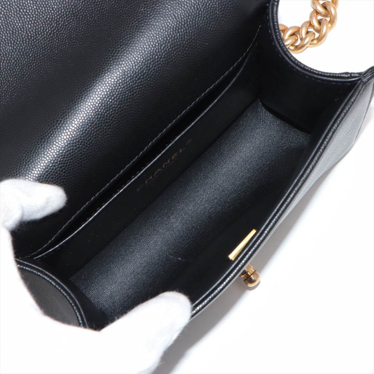 Chanel Boy Chanel 20 Small Caviar S Chain Shoulder Bag Black G  A67085