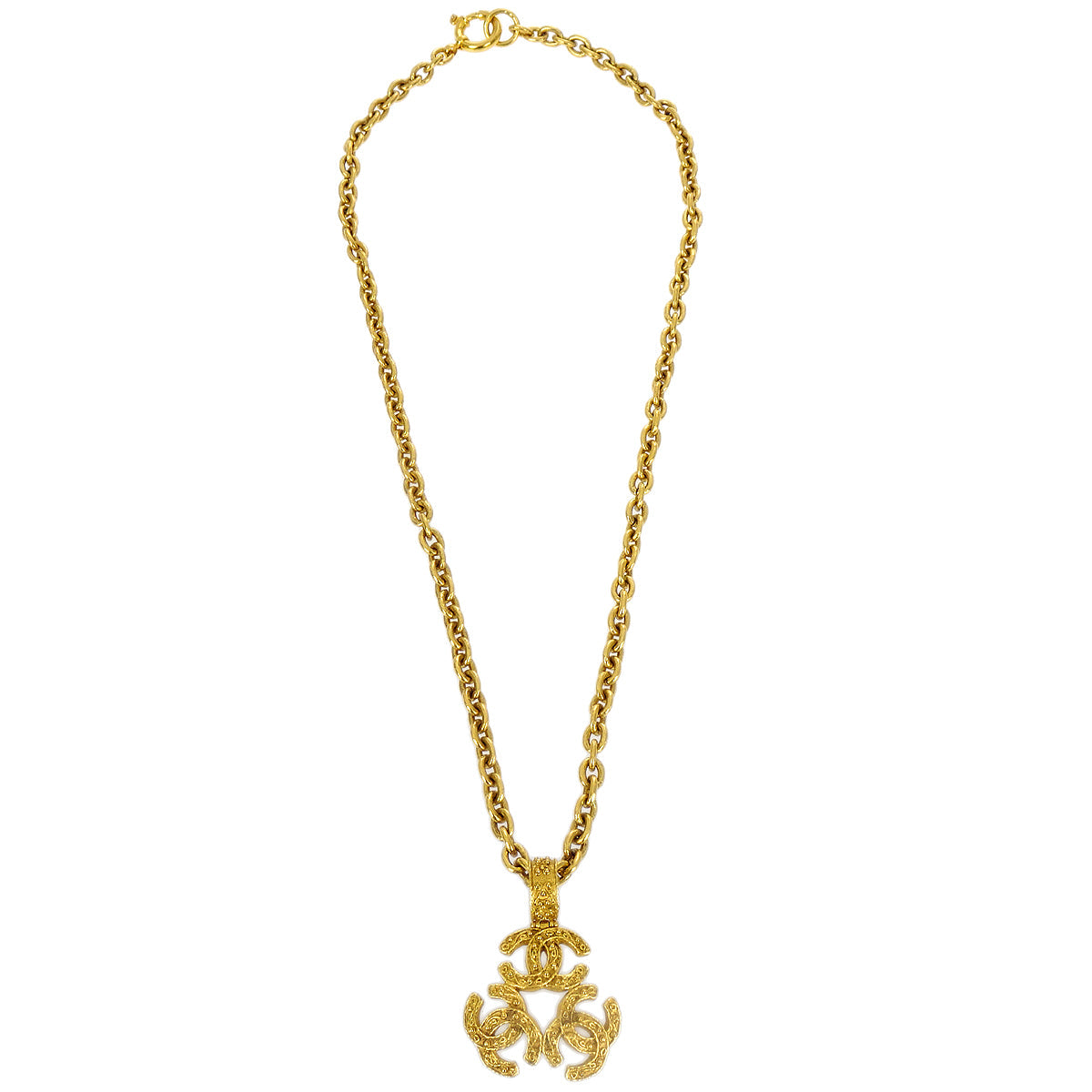 Chanel 1994 Filigree Triple CC Gold Necklace