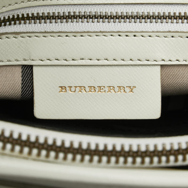 Burberry Nova Check Handbag Tote Bag White Leather