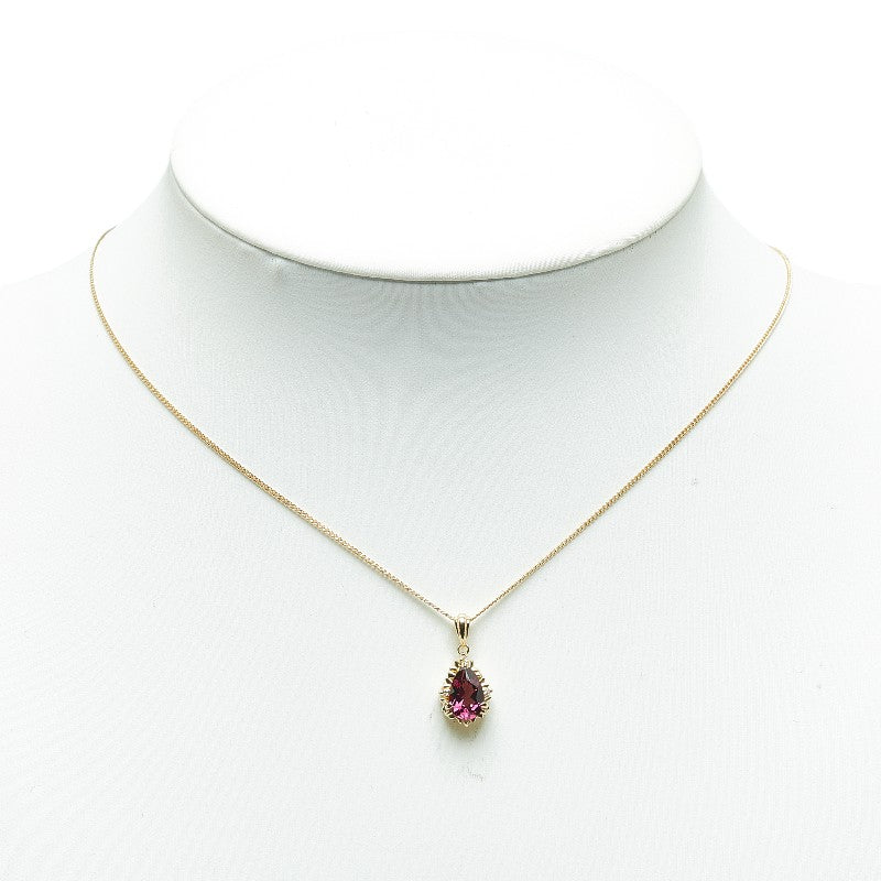 K18YG yellow g garnet diamond 0.03ct pendant necklace ladies