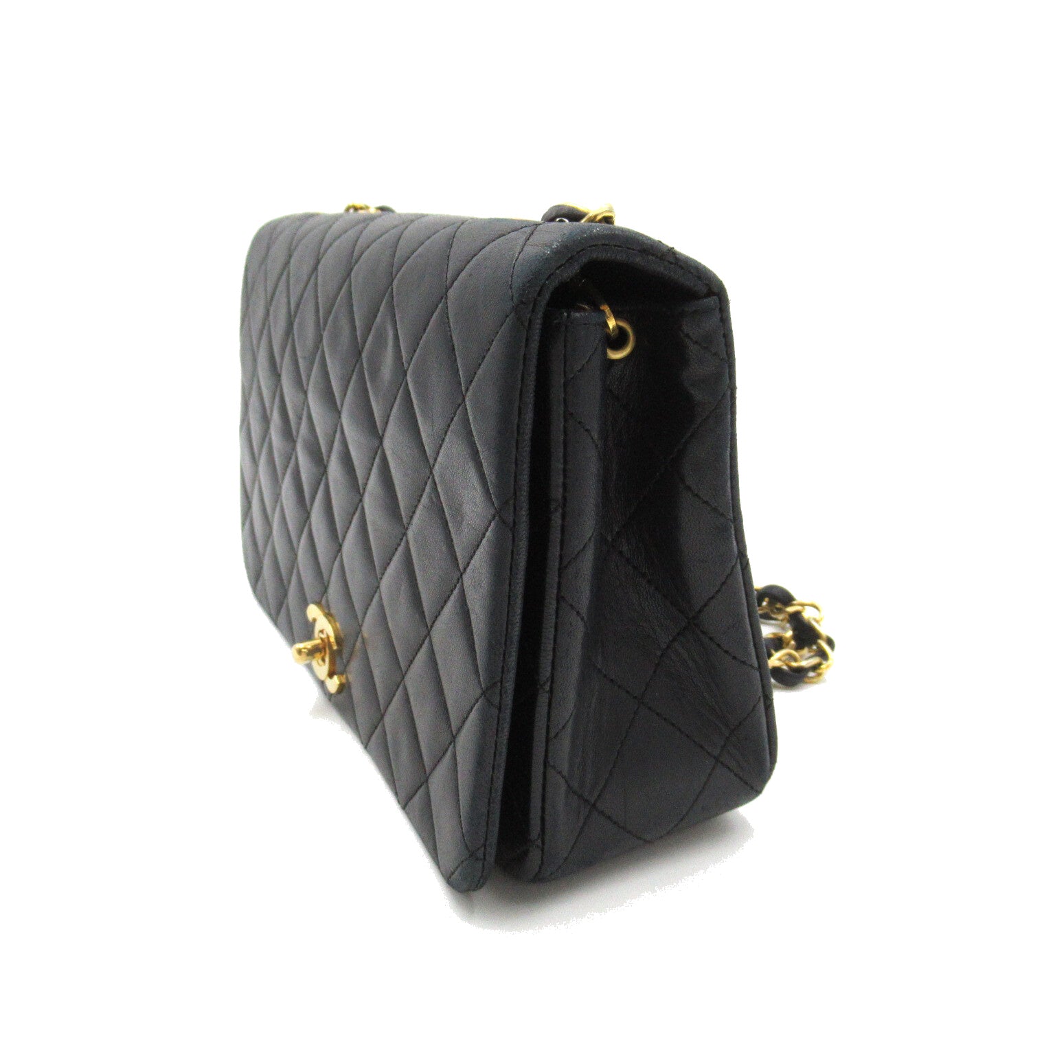Chanel Single Flap Chain Shoulder Bag Single Flat Chain Shoulder Bag  Black