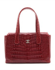 Chanel Coco Crocodile Tote Bag Red Silver G  9th