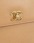 Chanel 1997-1999 Straight Flap Shoulder Bag Beige Caviar