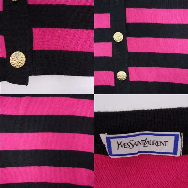 Vint Ivan Laurent Yves Saint Laurent s Cardigan Long Sleeve Boundary Tops  M Equivalent  Pink/Black  Nitted