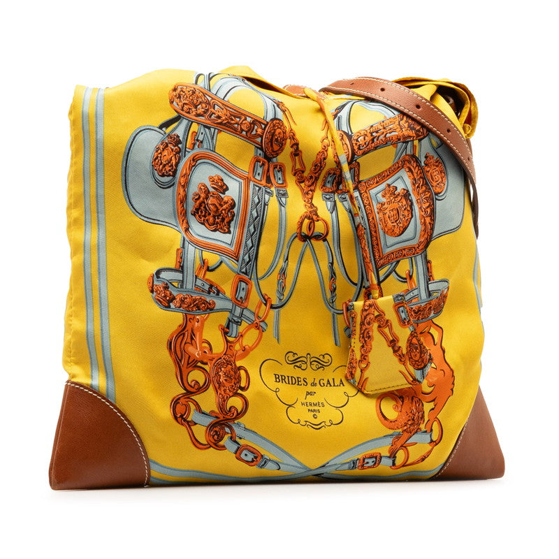 Hermes Silk City PM  Shoulder Bag Yellow Brown Multicolor Silk Leather  Hermes