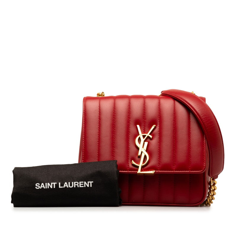 Saint Laurent Vicky YSL Logo Chain Shoulder Bag 532595 Red G Leather  Saint Laurent
