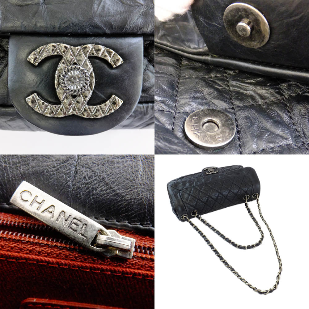 CHANEL Chanel Matrasse W Chain Flap Shoulder Bag Vintage  Processing Black Metal  Red Background