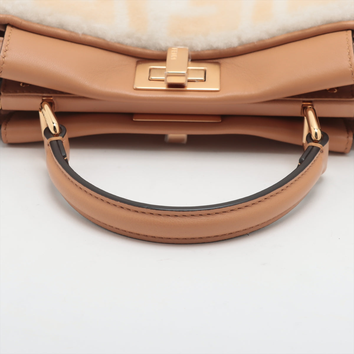 Fendi Mini Peekaboo Leather 2WAY Handbag Beige 8BN244