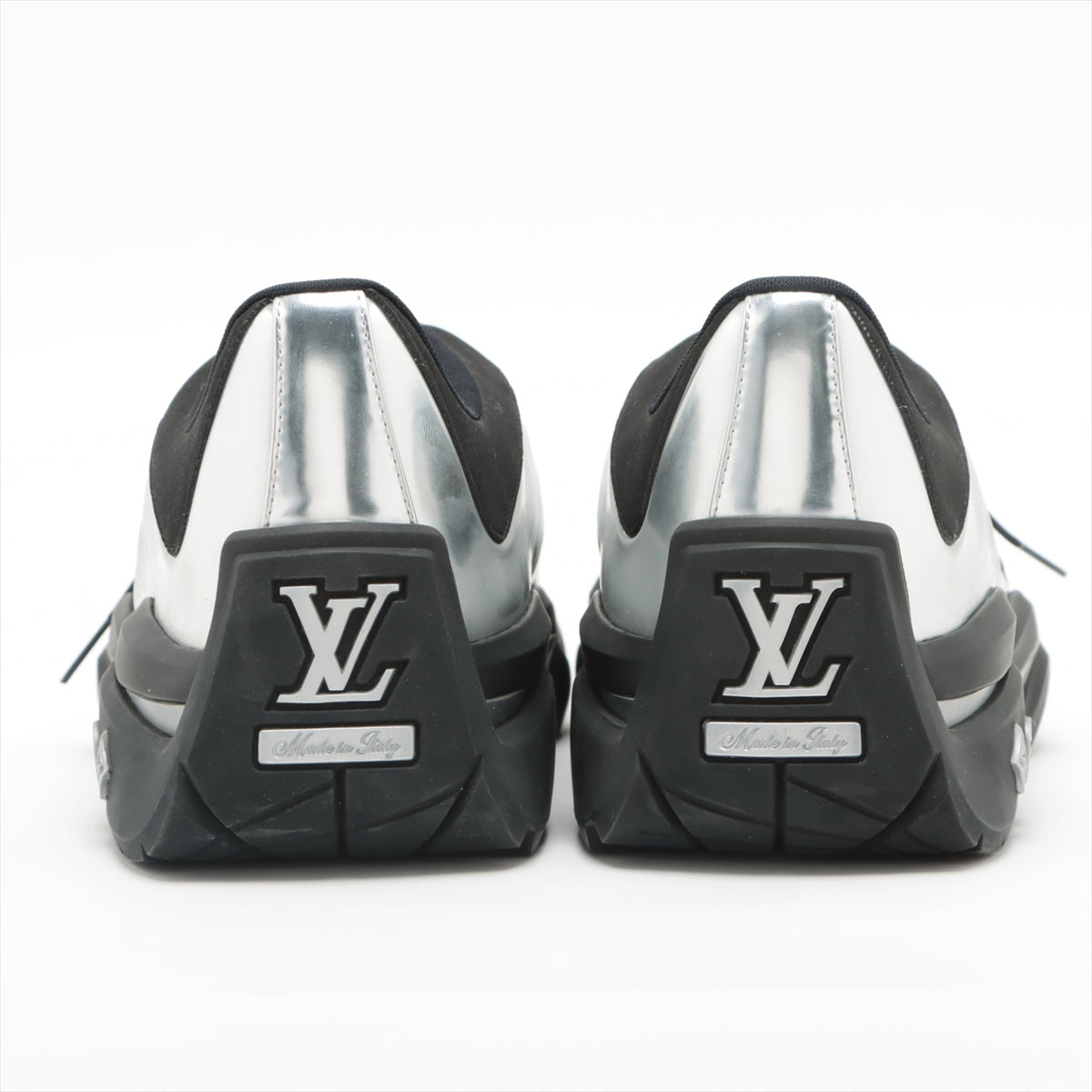 Louis Vuitton Millennium Line 21 Year Patent Leather  Fabric Sneakers 9 Men Silver × Black FD0251