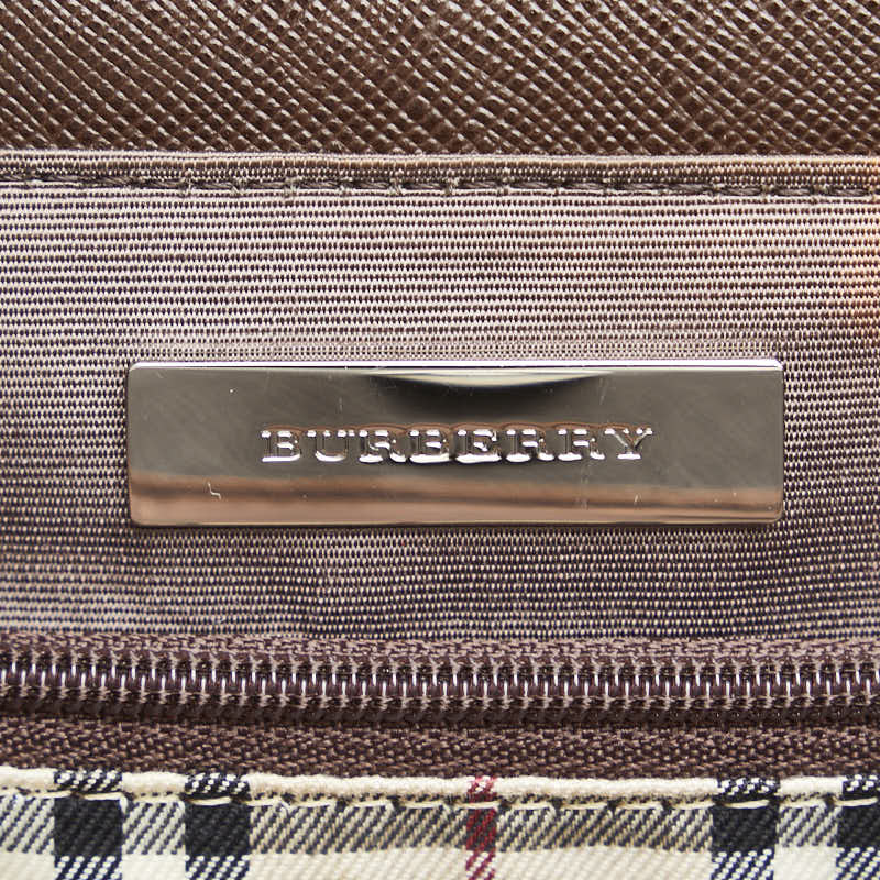 Burberry Nova Check Logo  Handbag Brown Leather  BURBERRY