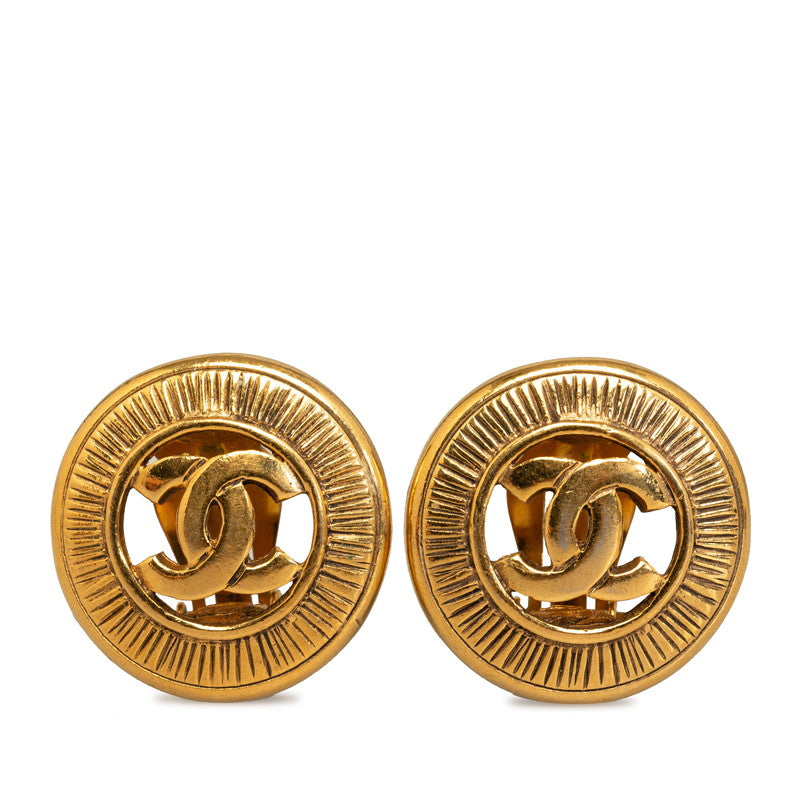 Chanel Vintage Coco Mark Circle Earrings Gold Plated Women&#39;s