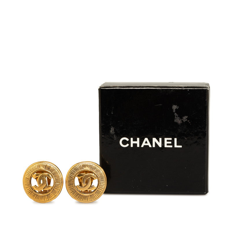 Chanel Vintage Coco Mark Circle Boucles D&#39;oreilles Plaqué Or Femme