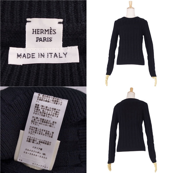 Hermes Nitted sweater 21AW long sleeve long sleeve H logo wool tops ladies 36 (equivalent to S) black  sandwiches