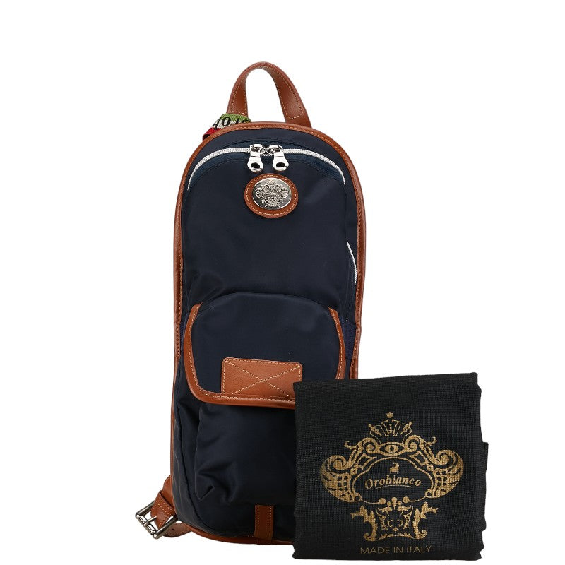 Orbianco Mini Backpack Body Bag Navy Brown Nylon Leather Mens Orobianco