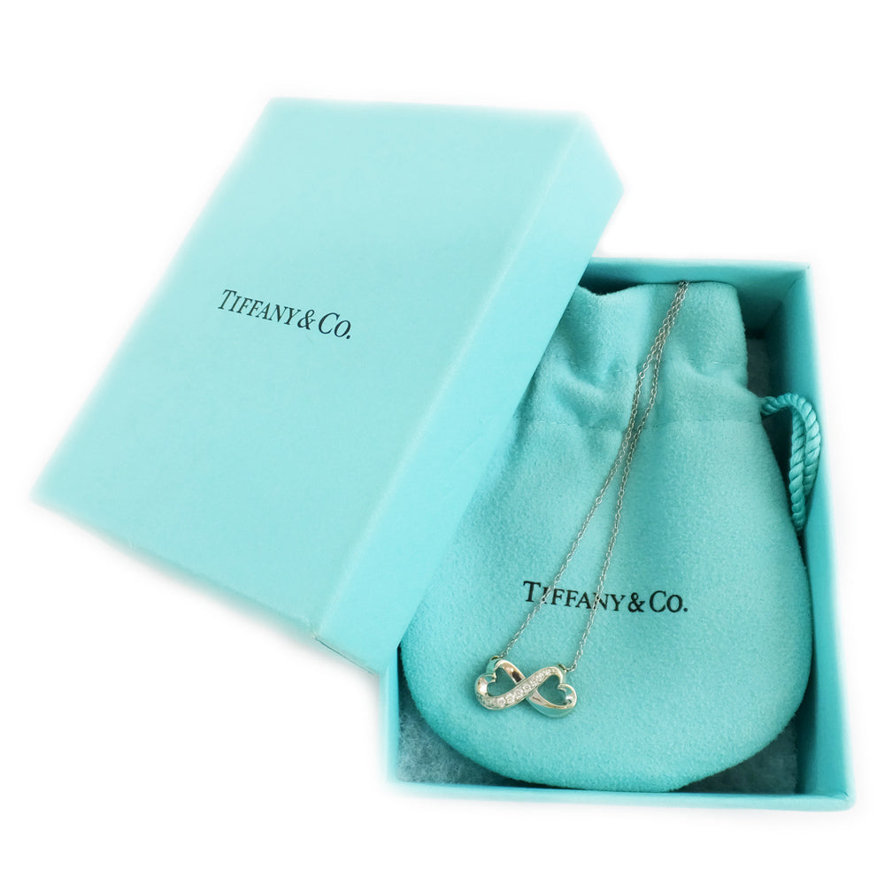 Tiffany Double Loveing Heart Necklace Diamond K18WG White G 3.7g Pendant Jewelry Women