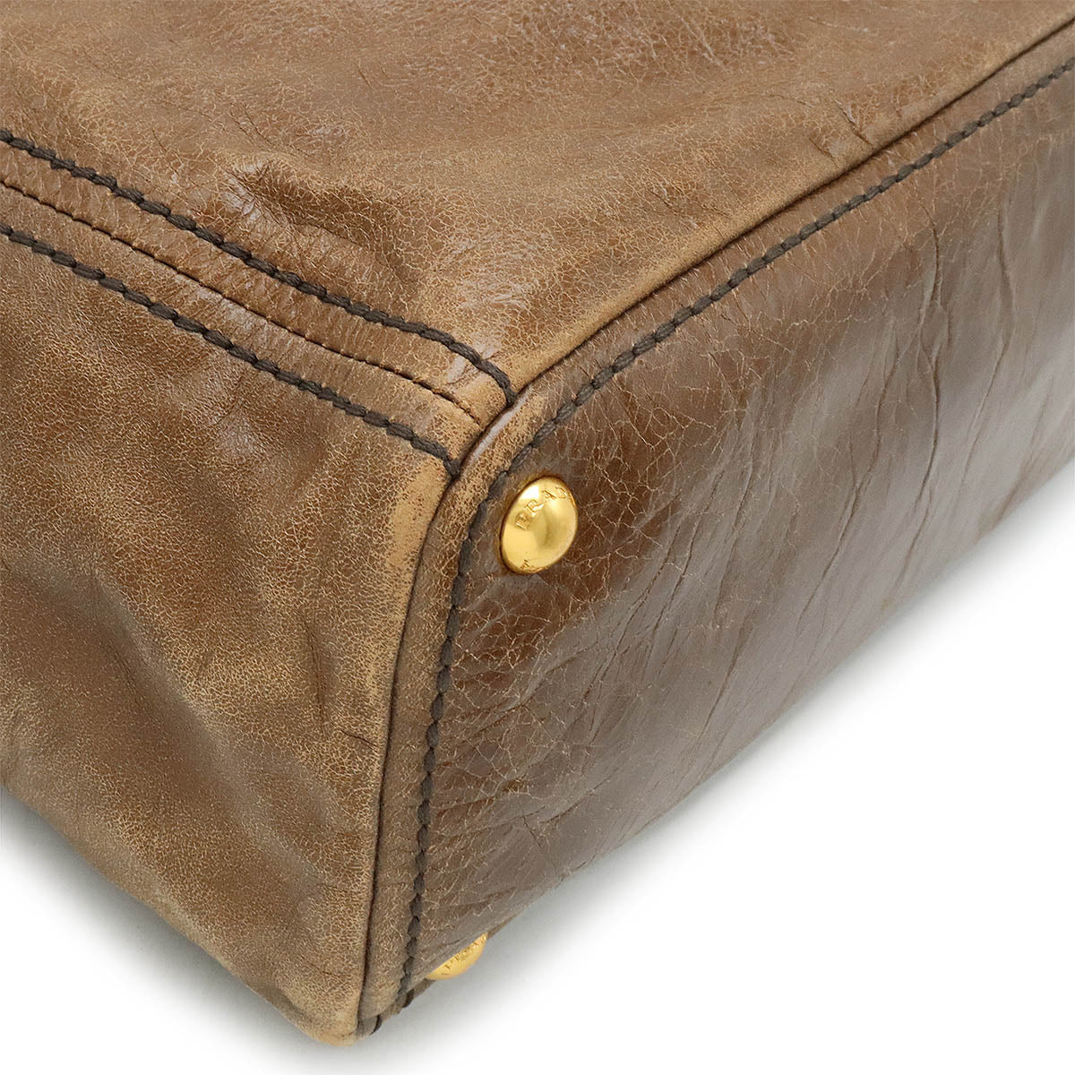 PRADA Vitello Tote Handbag Calfskin Leather Brown