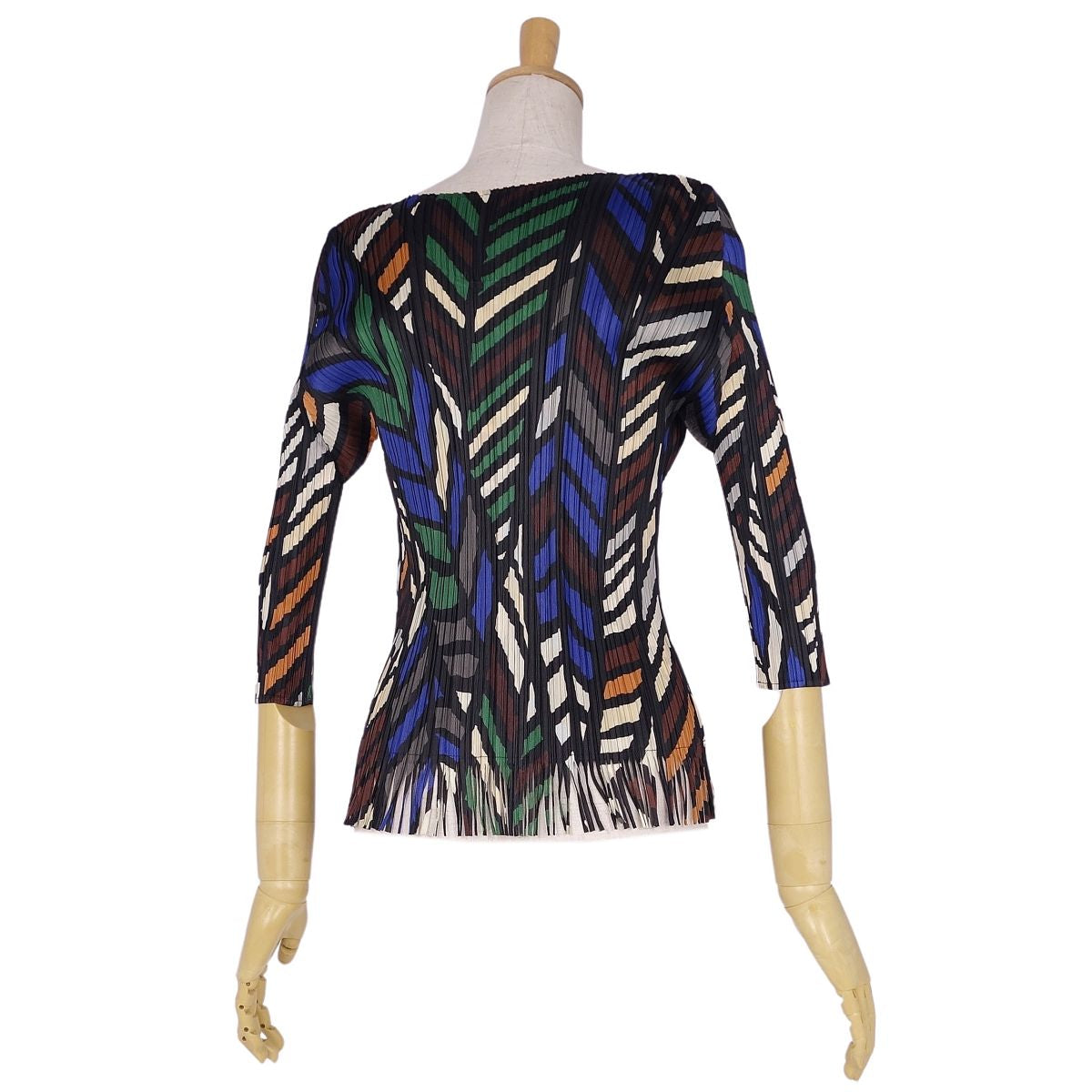 Issey Miyake Pleated  CARDIGAN BLUE SUMMARY FRINGE PRITS TOPS LADYS 3(L equivalent) MULTICOLOR