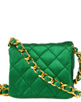 Chanel 1989-1991 Classic Flap Micro Shoulder Pochette Pouch Satin Green