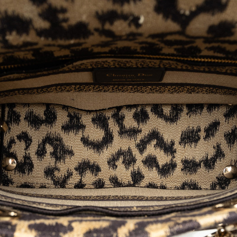 Dior Leopard Lady Dior 手提包 2WAY 黑色帆布