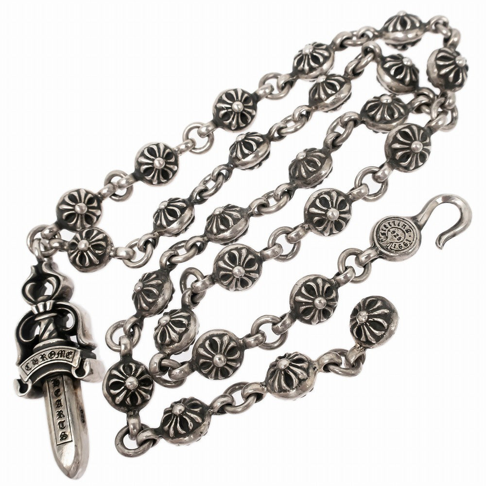 Chrome Hearts Cromheart Dagger Cross Ball 2353-304-0029-0200 Chain SV925 Silver Necklace Pendant