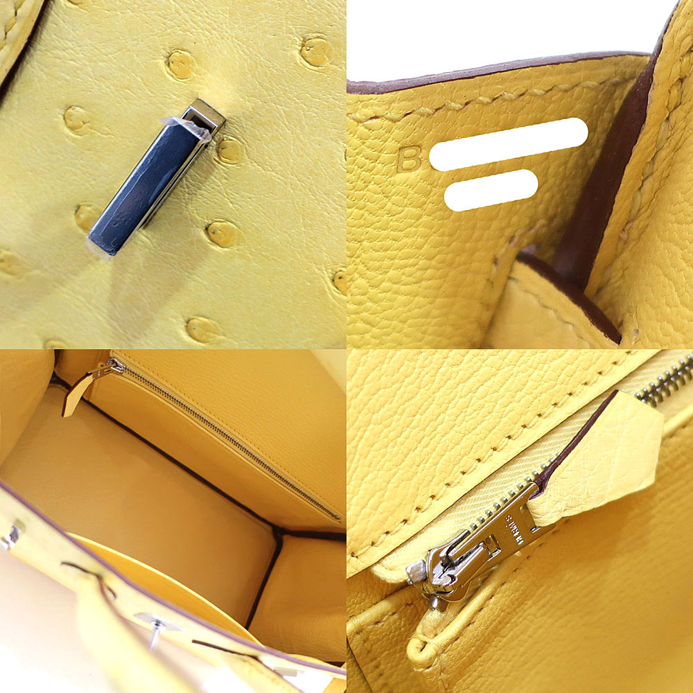 Hermes Handbag Bir Birkin 25 Johnsonitron Ostrich Silver  B  2023 Manufactured  Women Key/Cadena  Beautiful Preservation Bag Box