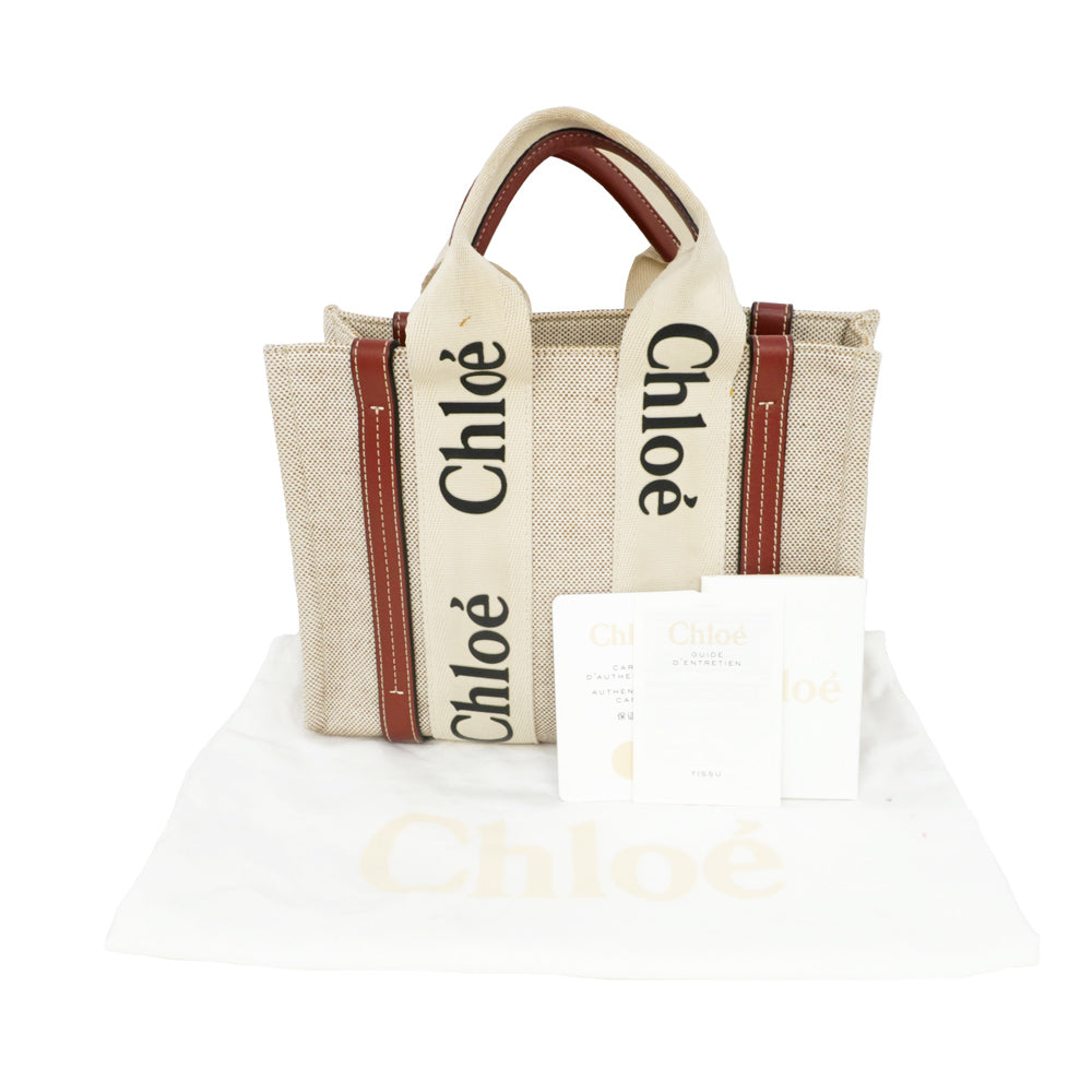Chloe Woody Small Tote Hand Bag WOODY Beige Cotton  Other