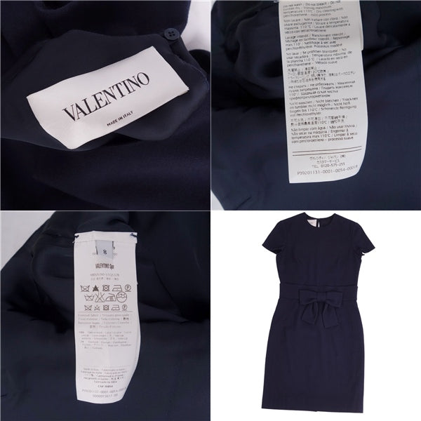 Valentino One Earrings Dress y Short Sleeve Ribbon Wool Tops  8 (M Equivalent) DarkNavey Secondary Livestock