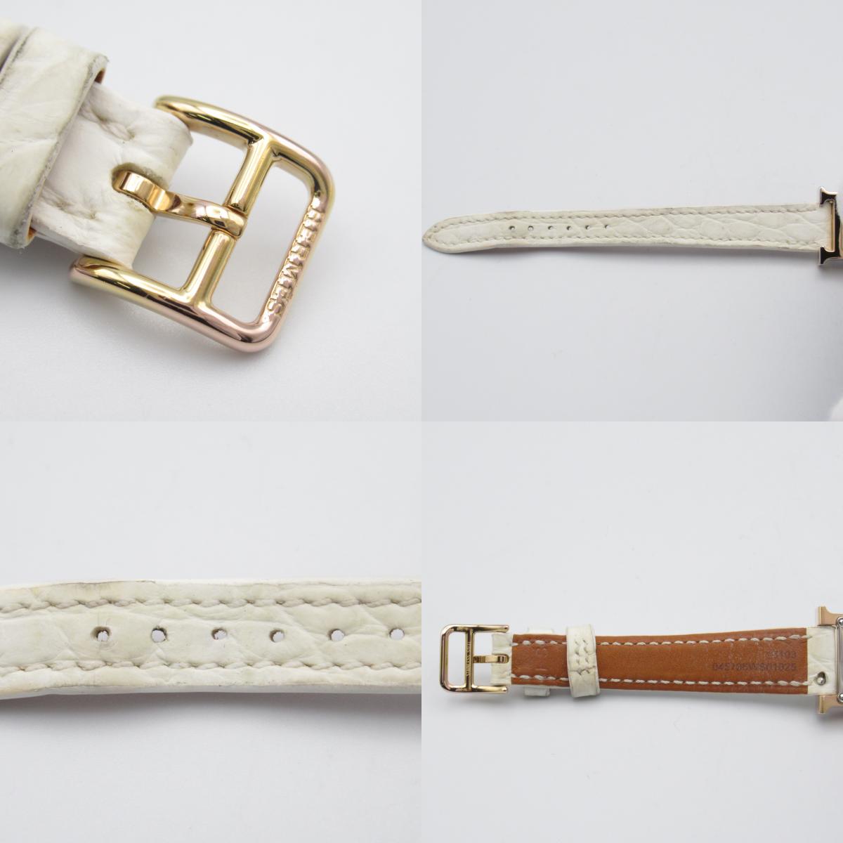 Hermes Hermes H Watch Mini 11P Diamond Armband Watch GP (Gen Mask) Leather Belt  White S HH1.102