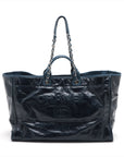 Chanel Deauville GM Leather Chaintot Bag Blue Silver Gold