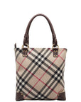 Burberry Noneva Check Tote Bag Shoulder Bag Beige Brown Wool Leather  BURBERRY