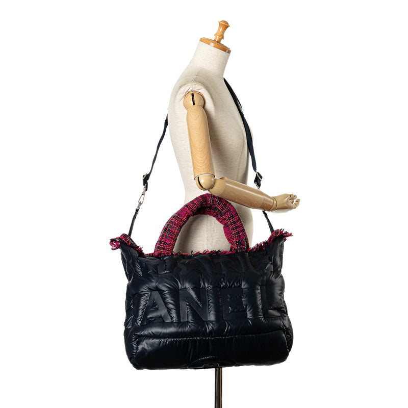 Chanel Coco Doodle Logo Handbag Shoulder Bag 2WAY Navy Pink Nylon Wool  CHANEL