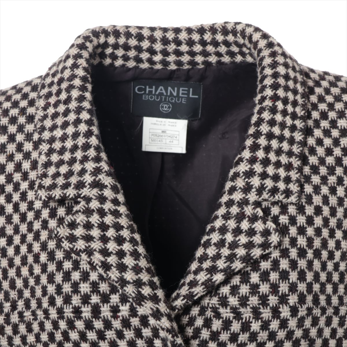 Chanel Coconut Button 95A Wool  Silk Coat 44  Beige × Brown P05266 TWIDE