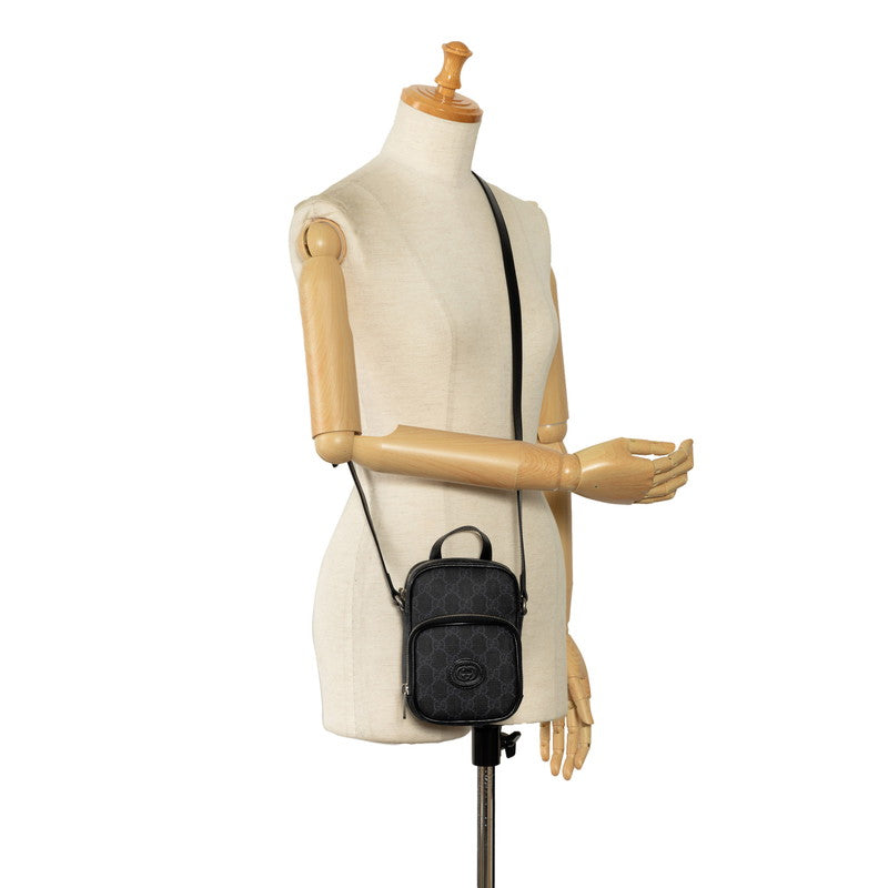 Gucci GG Supreme Interlocking G  Mini Shoulder Bag 672952 Black PVC Leather  Gucci
