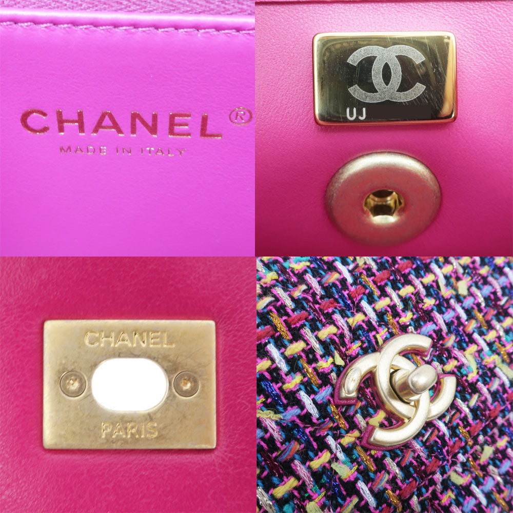 Chanel Tweed Pink Chain Shoulder Bag GD G
