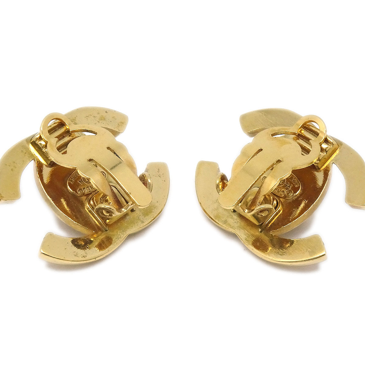 Chanel 1995 Crystal &amp; Gold CC Turnlock Earrings Clip-On Large