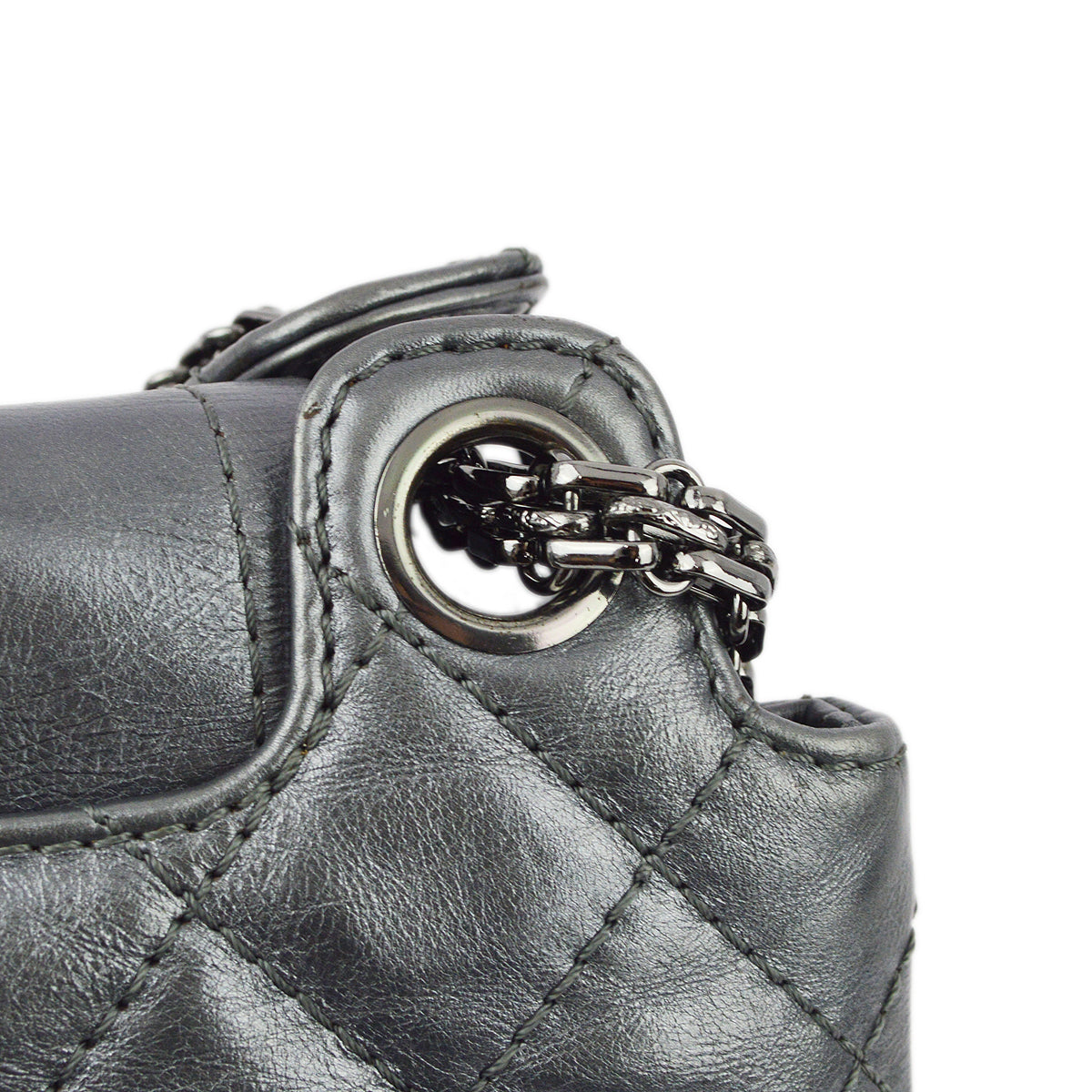 Chanel Silver Lambskin Mademoiselle Lock Shoulder Bag