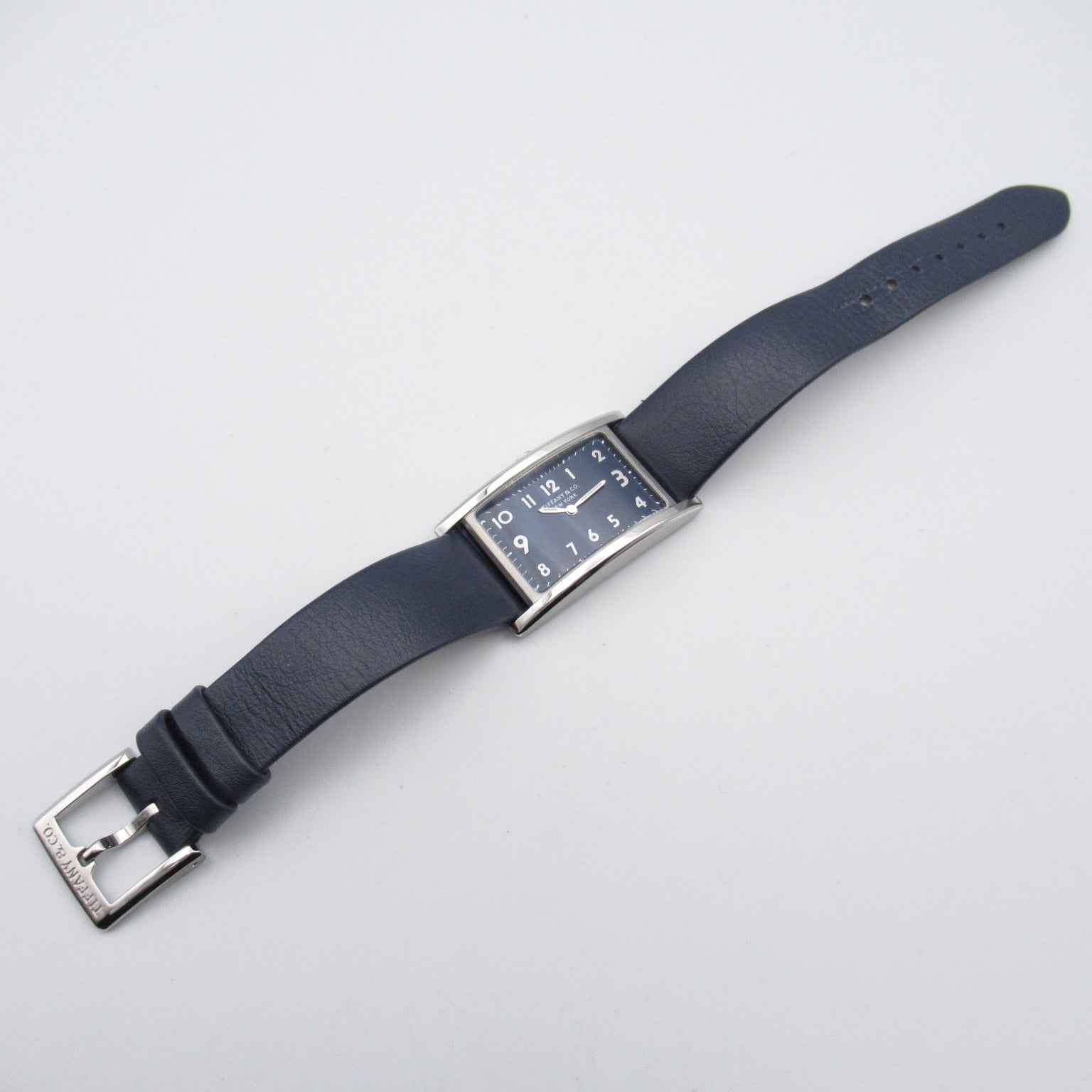 TIFFANY&amp;CO East Waist Watch Watch Stainless Steel Leather Belt  Blue 36668644