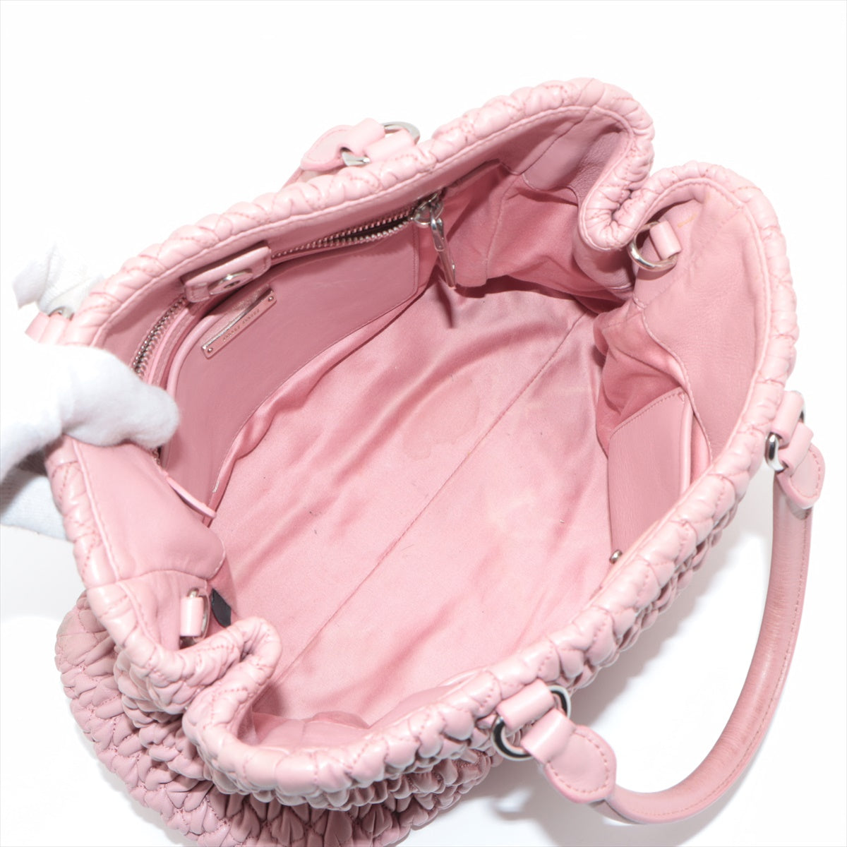 Muummu Napa Crystal Materasse Leather 2WAY Handbag Pink 5BA958