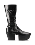 Prada Triangle Logo Leather Boots 37.5  Black Nappatech Side Zip Platform Thick Bottom