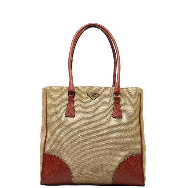Prada Triangle Logo  Handbag Torch Bag Karki Brown Canvas Leather  Prada