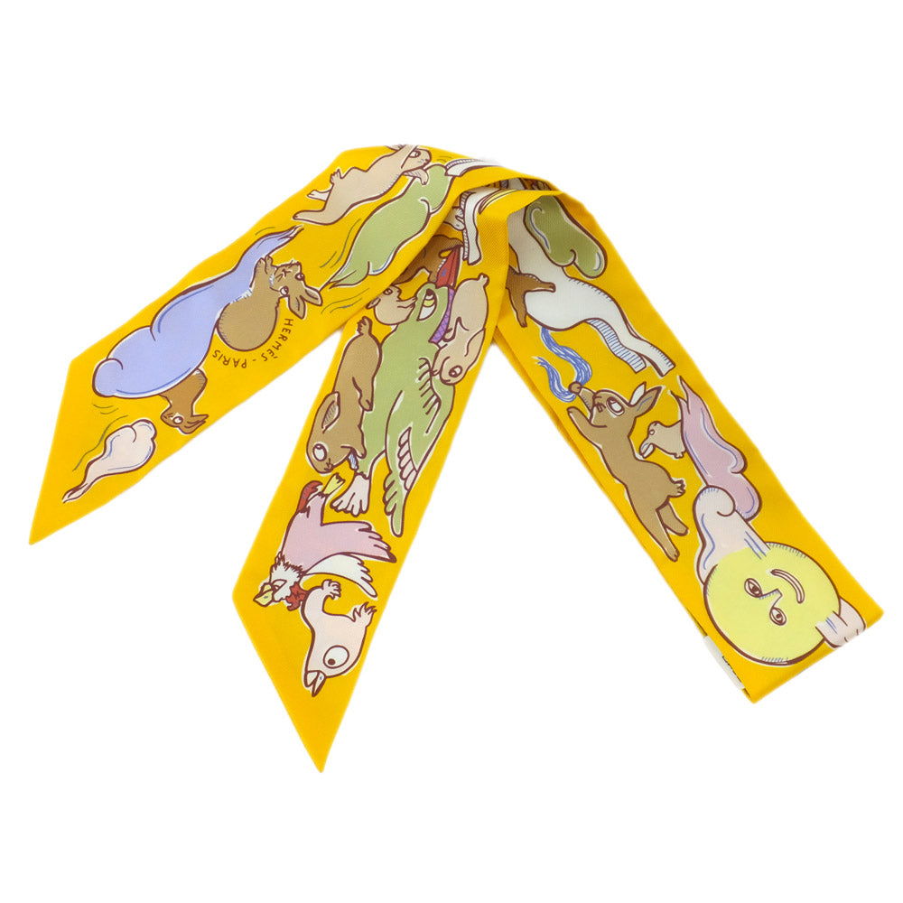 Hermes  mille et un lapins rabbit yellow animal motif ladies shirt silk accessories small