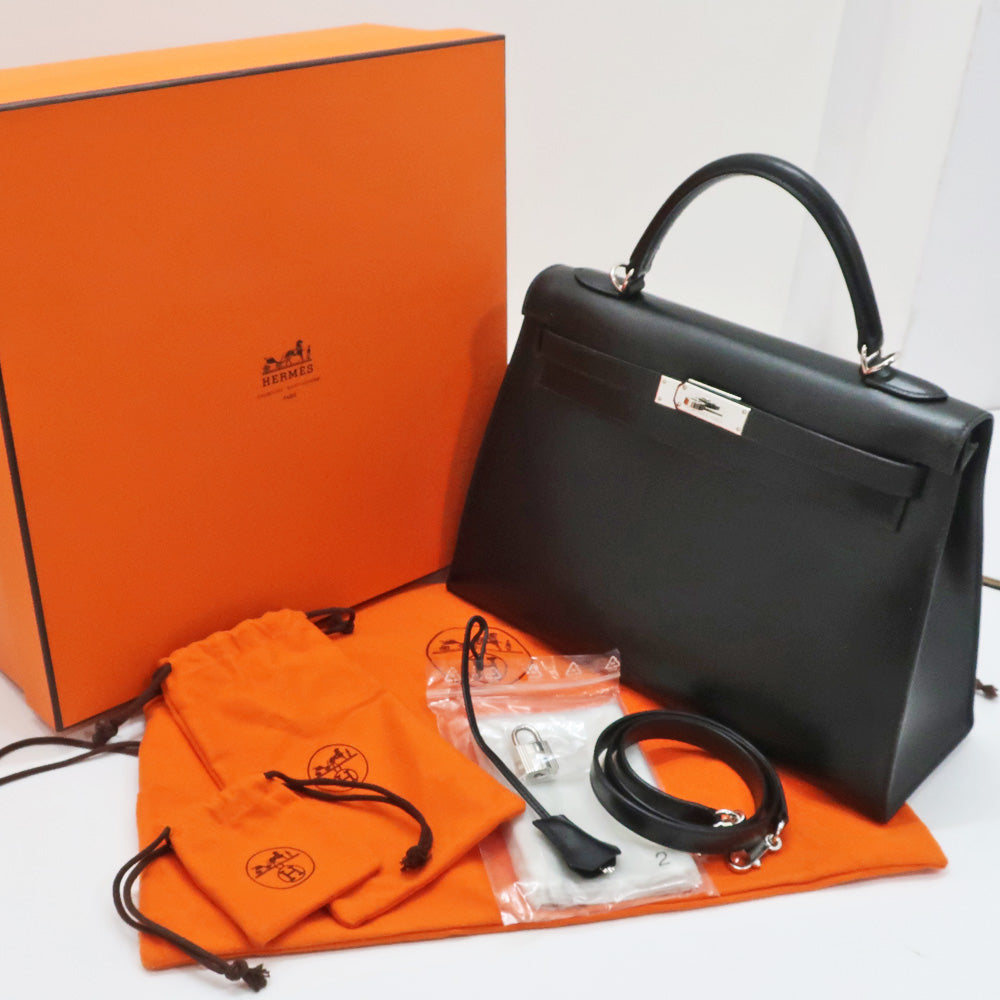 Hermes Kelly 32 Black Silver G Box Calf 2w Shoulder Hand Bag