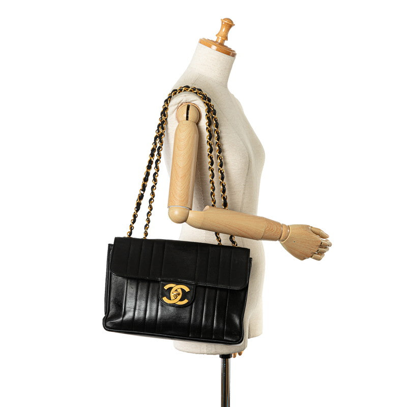 Chanel Mademoiselle Coco Double Flap Chain Shoulder Bag Black G   CHANEL