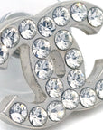 Chanel CC Rhinestone Piercing Earrings Silver 05V