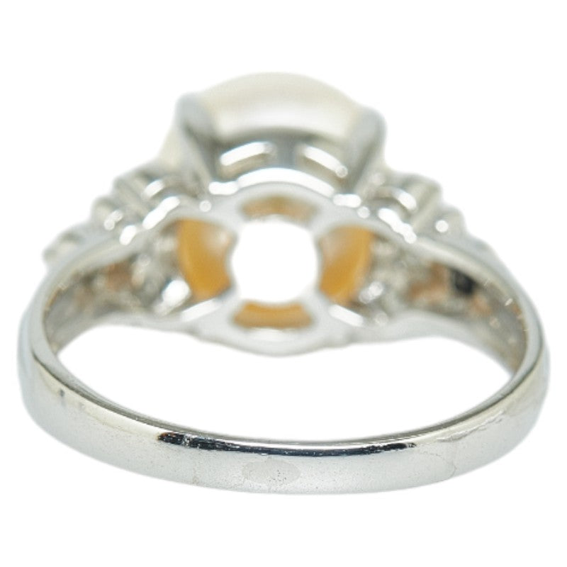 Pt900 Platinum Aqua Pearl 9.1mm Diamond Ring 0.14ct Ring  None. 10
